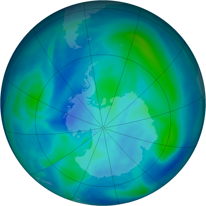 Antarctic ozone map for 08 March 2007